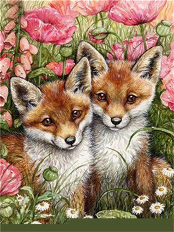 Fox Cubs in Poppies - 40x50 cm paint by numbers kit