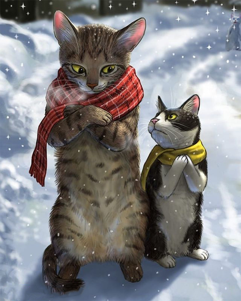 Winter Scarf Cat Friends - 40x50 cm paint by numbers kit