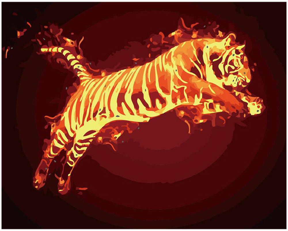 Flaming Tiger Leap - 40x50 cm paint by numbers kit