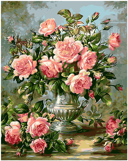 Pink Rose Garden Vase - 40x50 cm paint by numbers kit