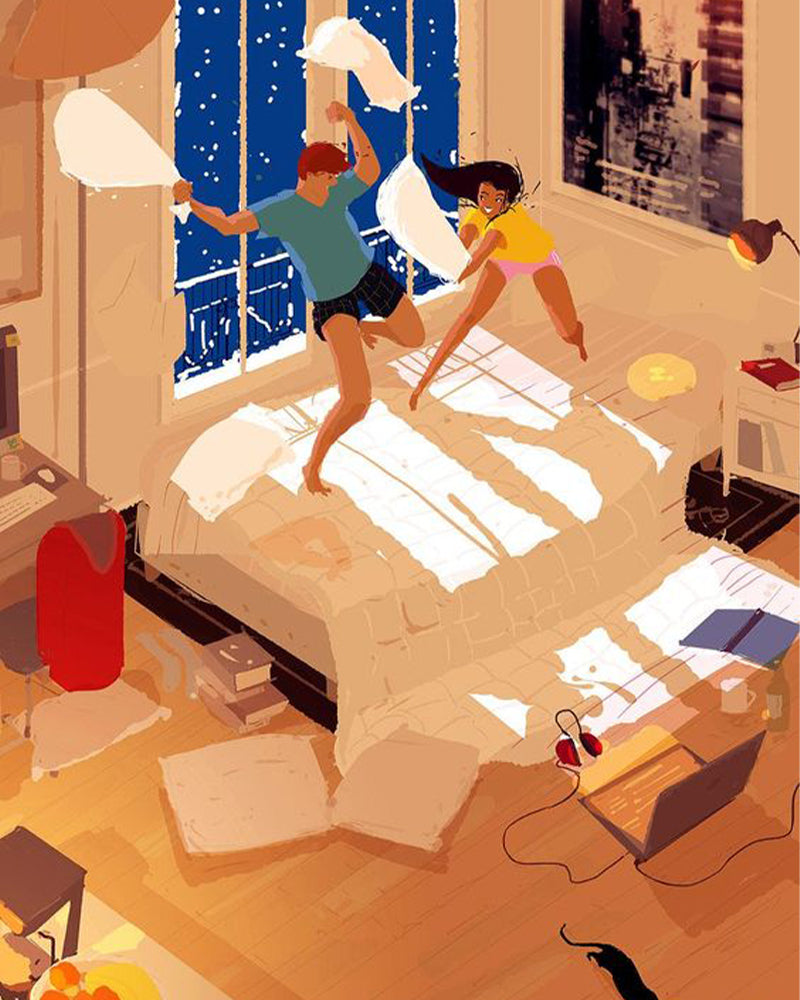Moonlit Pillow Fight - 40x50 cm paint by numbers kit
