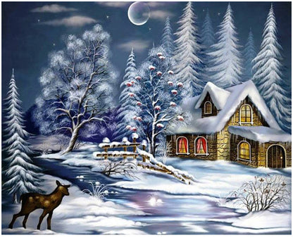 Moonlit Winter Cottage - 40x50 cm paint by numbers kit
