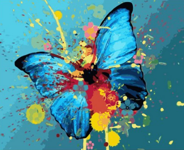 Colorful butterfly painting on a blue background