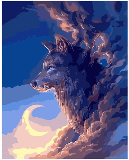 Wolf Under the Crescent Moon - 40x50 cm paint by numbers kit