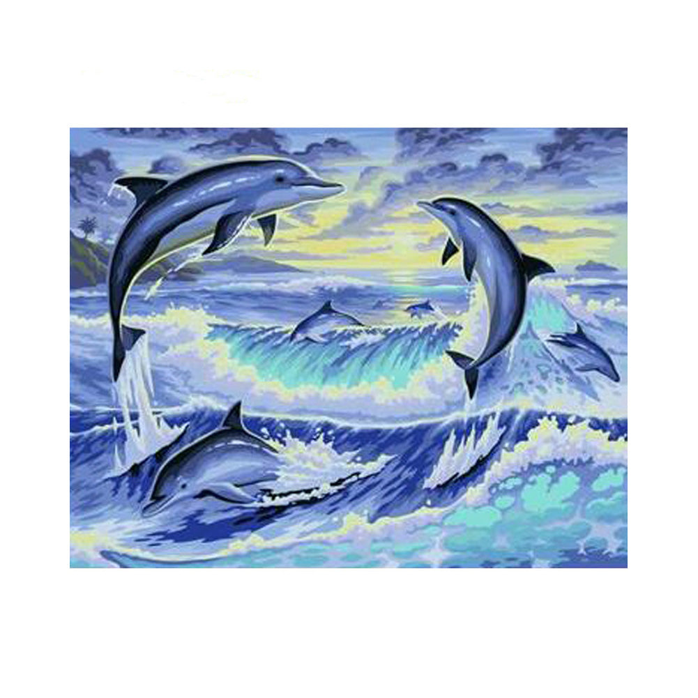 Dolphins Dancing in Ocean Waves - 40x50 cm paint by numbers kit