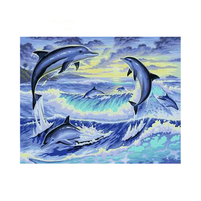 Dolphins Dancing in Ocean Waves - 40x50 cm paint by numbers kit