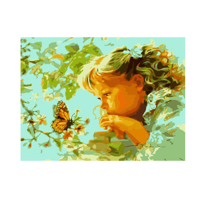Girl Watching a Butterfly - 40x50 cm paint by numbers kit