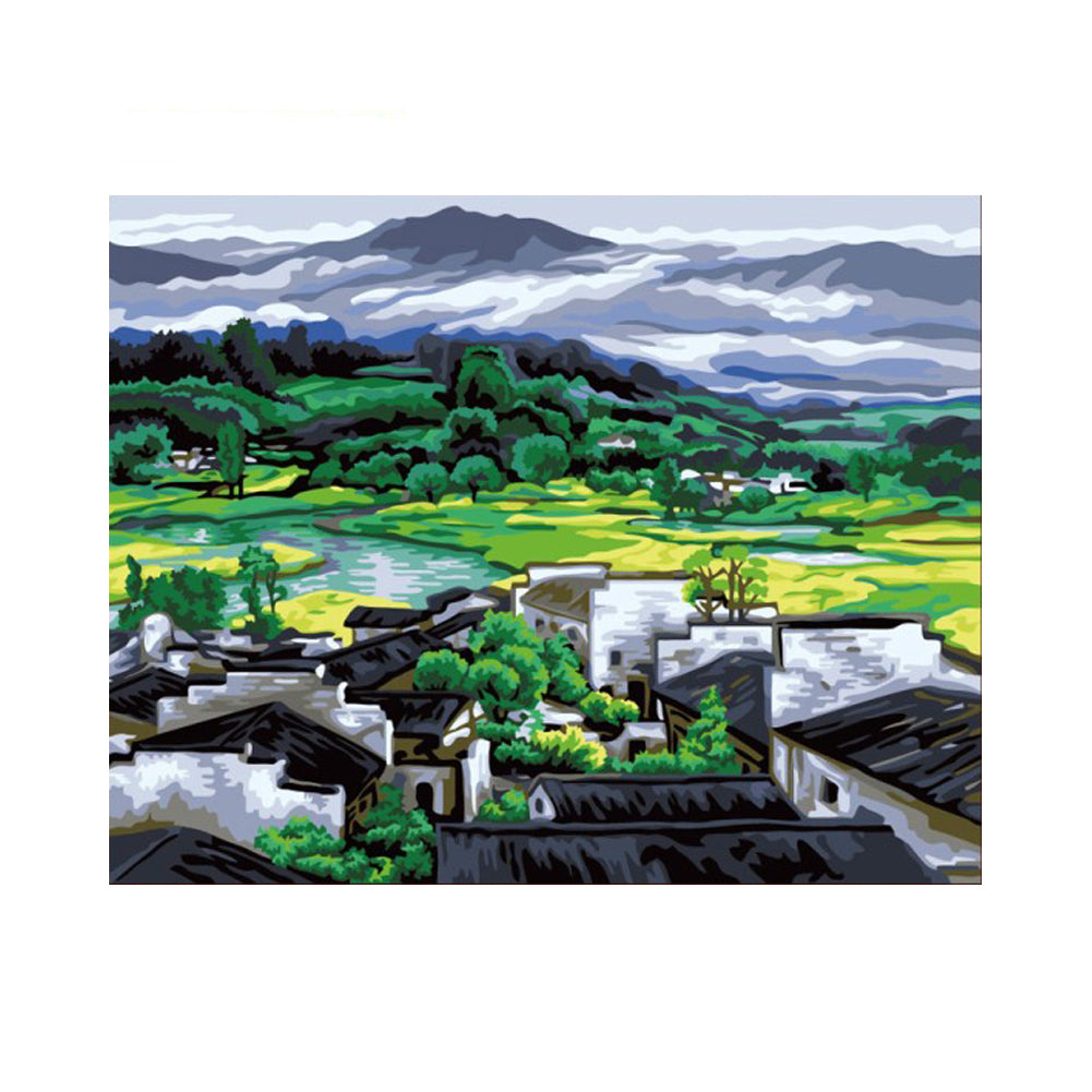 Mountain Village Beneath the Clouds - 40x50 cm paint by numbers kit
