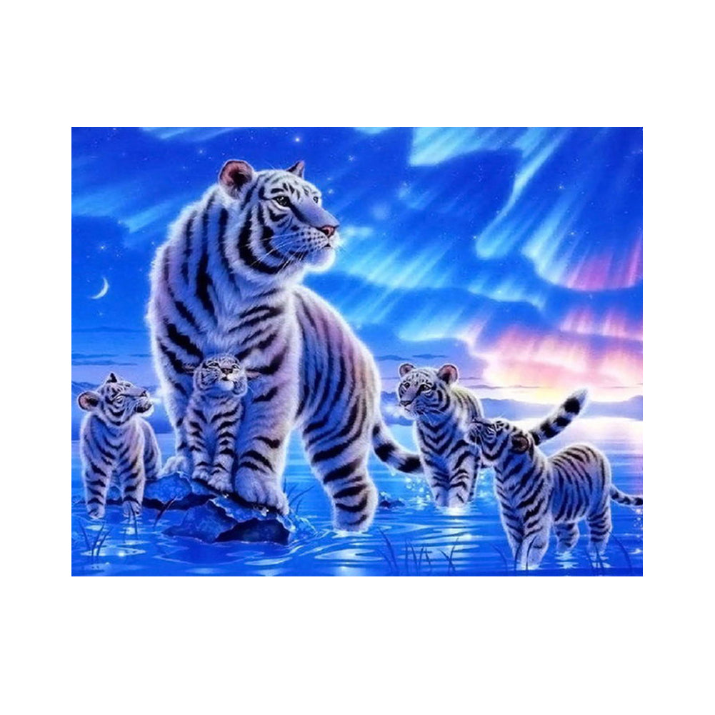 White Tigers Under the Aurora - 40x50 cm paint by numbers kit
