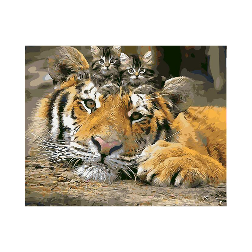 Gentle Tiger and Kittens - 40x50 cm paint by numbers kit