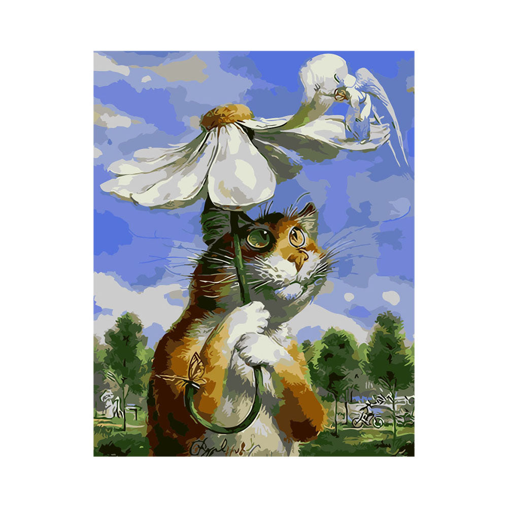 Daisy Umbrella Cat - 40x50 cm paint by numbers kit
