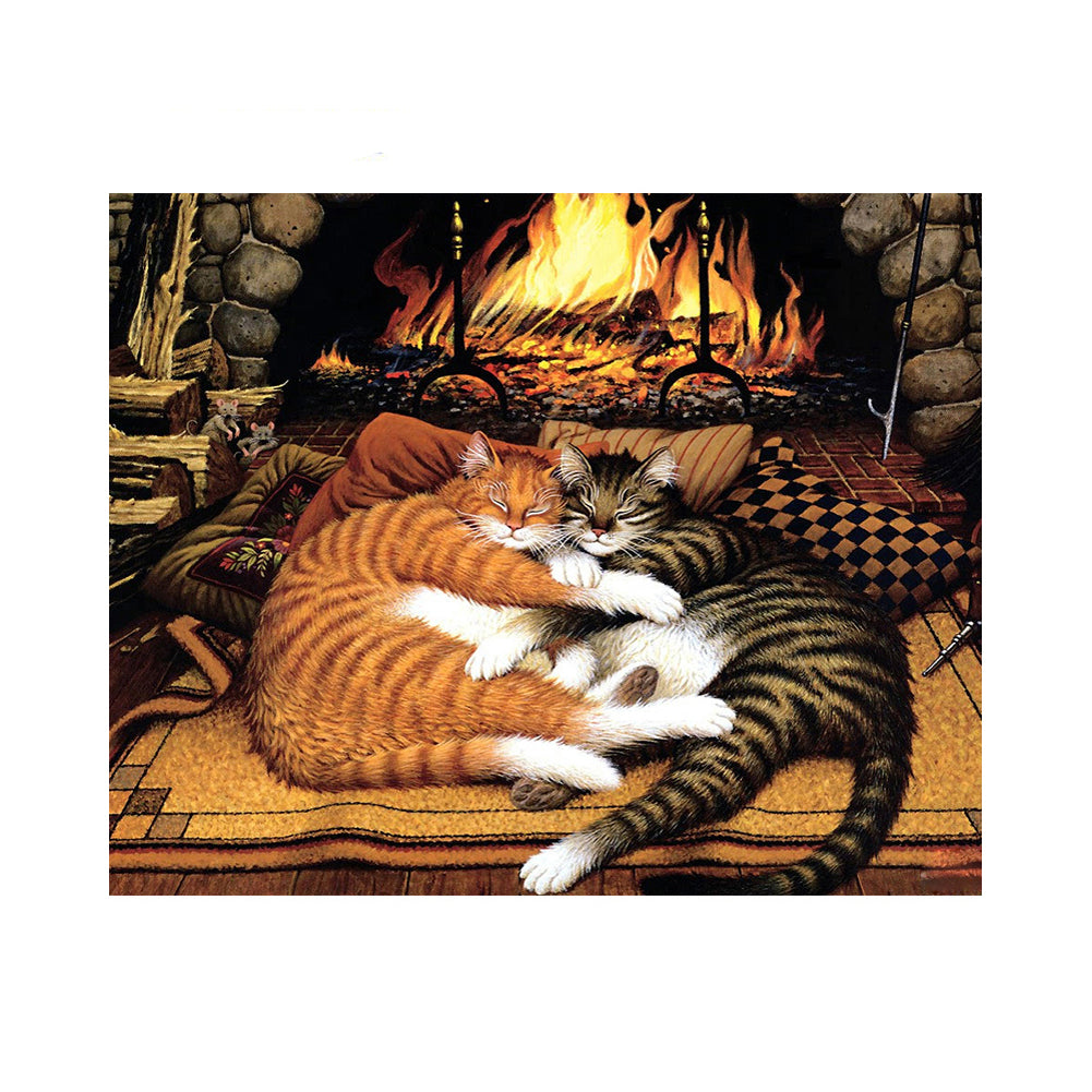 Fireside Cat Cuddle - 40x50 cm paint by numbers kit