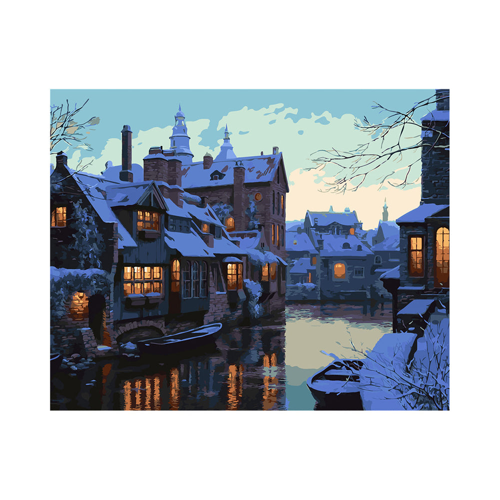 Snowy Canal Village - 40x50 cm paint by numbers kit
