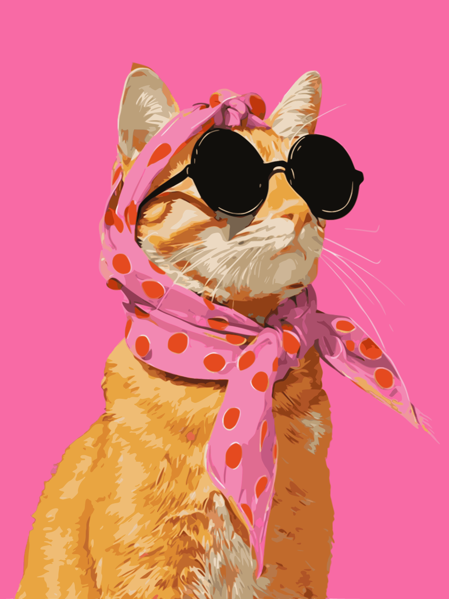 Fashion Cat with Pink Scarf and sunglasses