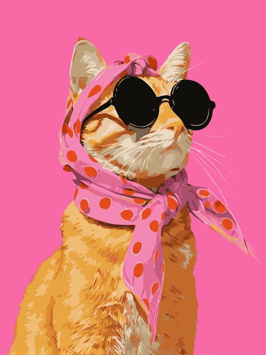 Fashion Cat with Pink Scarf and sunglasses