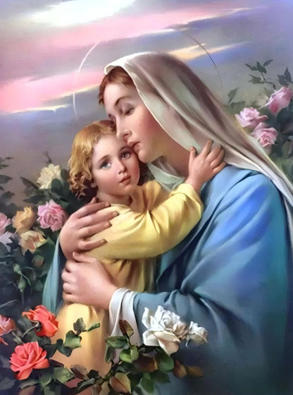 Virgin Mary Embracing Child with Roses - 40x50 cm paint by numbers kit