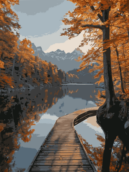 Autumn Boardwalk Lake Mountains - 40x50 cm paint by numbers kit