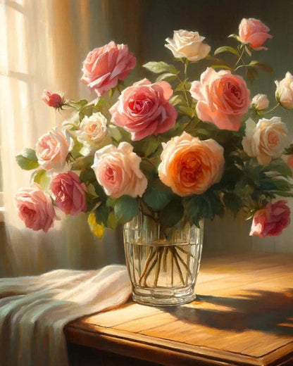 Elegant Roses in Glass Vase - 40x50 cm paint by numbers kit