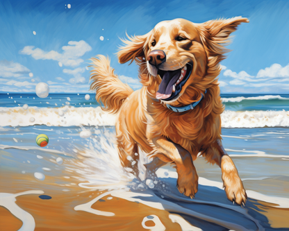 Golden Retriever at the Beach - 40x50 cm