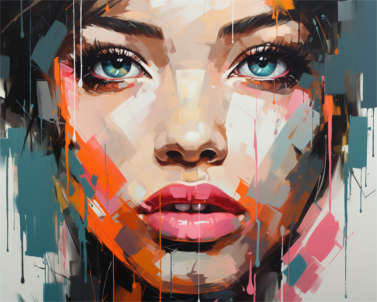 Colorful abstract portrait with a focus on a woman's face