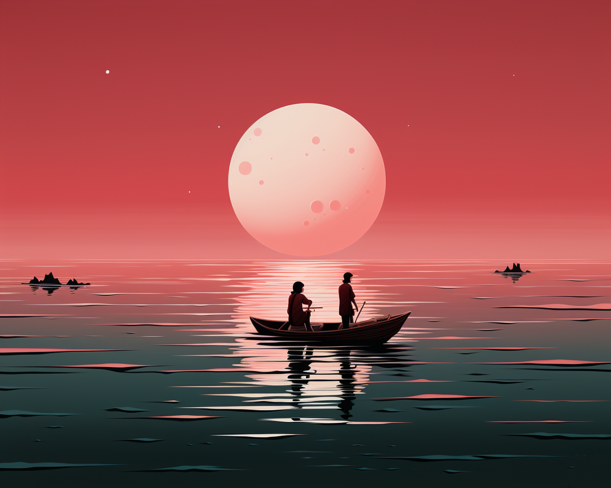 Pink Moon Boat Ride - 40x50 cm