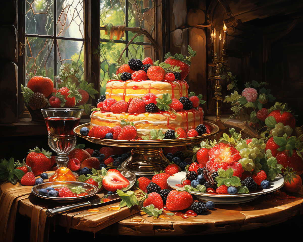 Berry Cake by the Window paint by numbers artwork