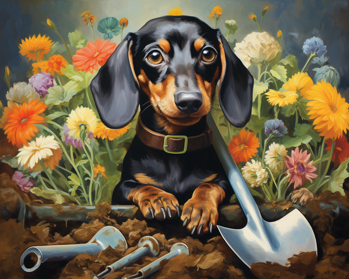 Curious Dachshund Gardener - 40x50 cm