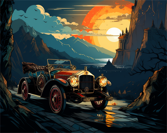 Vintage Roadster at Sunset - 40x50 cm