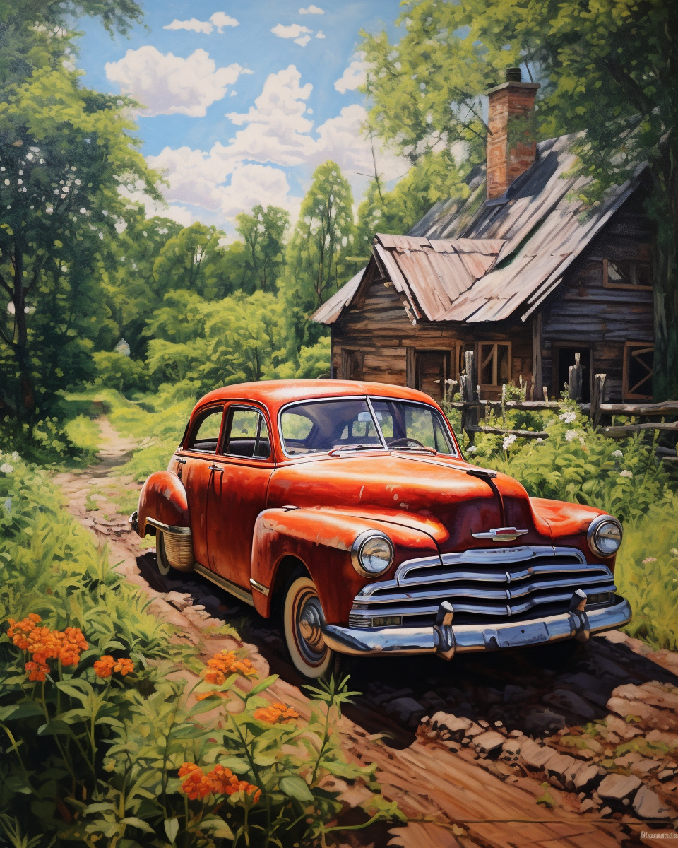 Vintage Red Car Cabin - 40x50 cm
