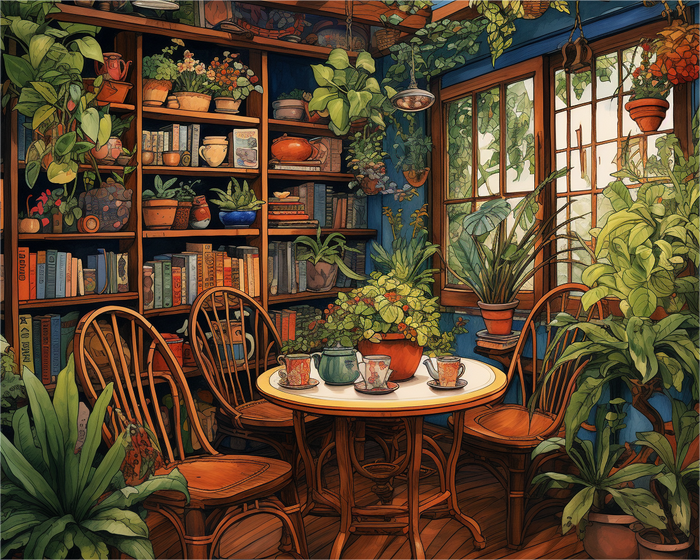 Greenhouse Tea Room paint by numbers artwork