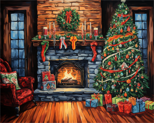 Holiday Hearth paint by numbers artwork