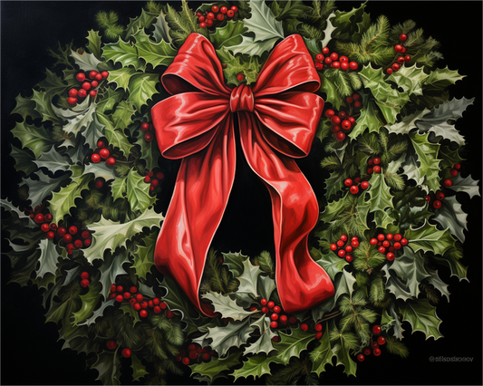 Holiday Red Bow Wreath - 40x50 cm