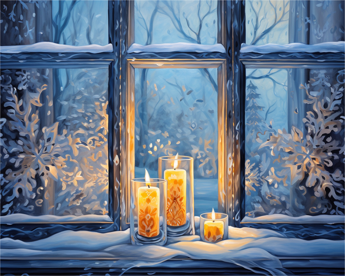 Winter Candles by the Window - 40x50 cm