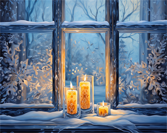 Winter Candles by the Window - 40x50 cm