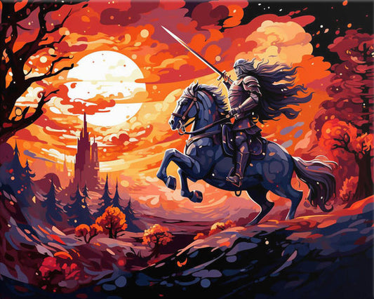 Crimson Knight at Sunset - 40x50 cm