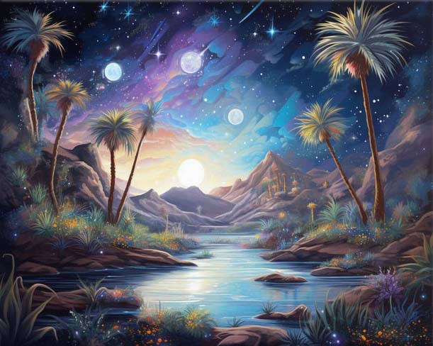 Starry Desert Oasis - 40x50 cm