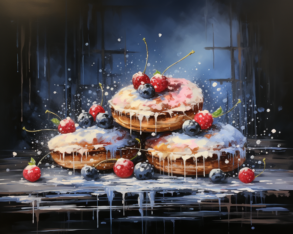 Stack of donuts with fruit on a dark background