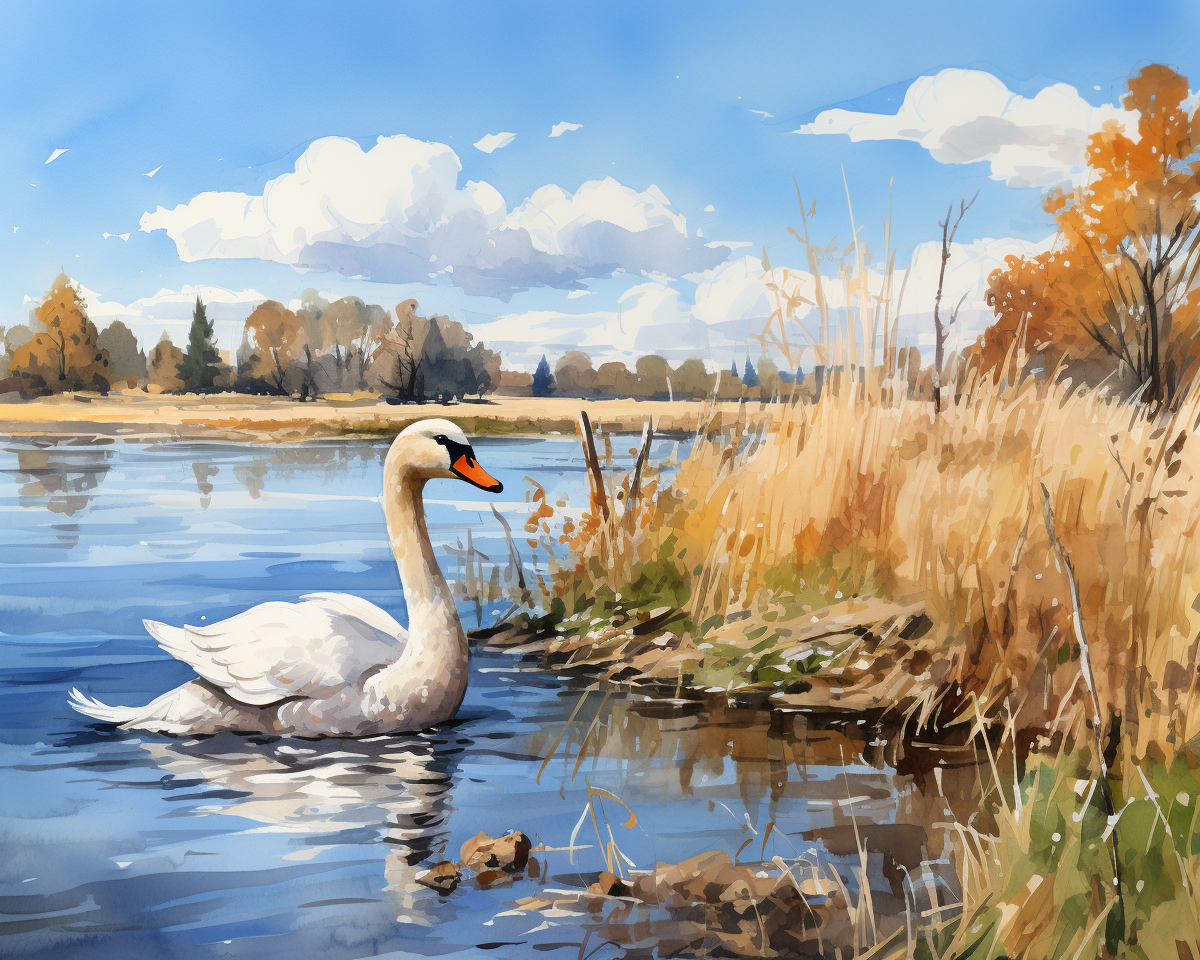 Graceful Swan by the Lake - 40x50 cm