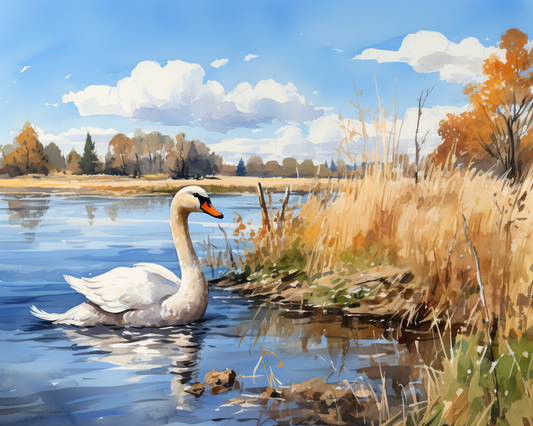 Graceful Swan by the Lake - 40x50 cm