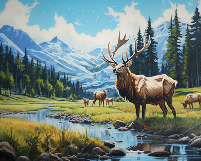 Elk by the Mountain Stream - 40x50 cm