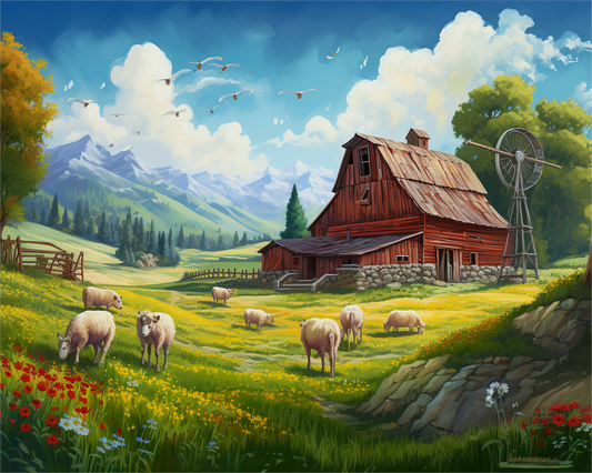 Mountain Farmstead paint by numbers artwork