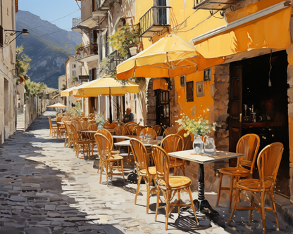 Sunny Italian Cafe Street - 40x50 cm