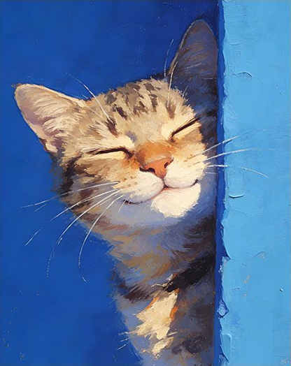 Smiling Cat Behind Blue Wall - 40x50 cm paint by numbers kit