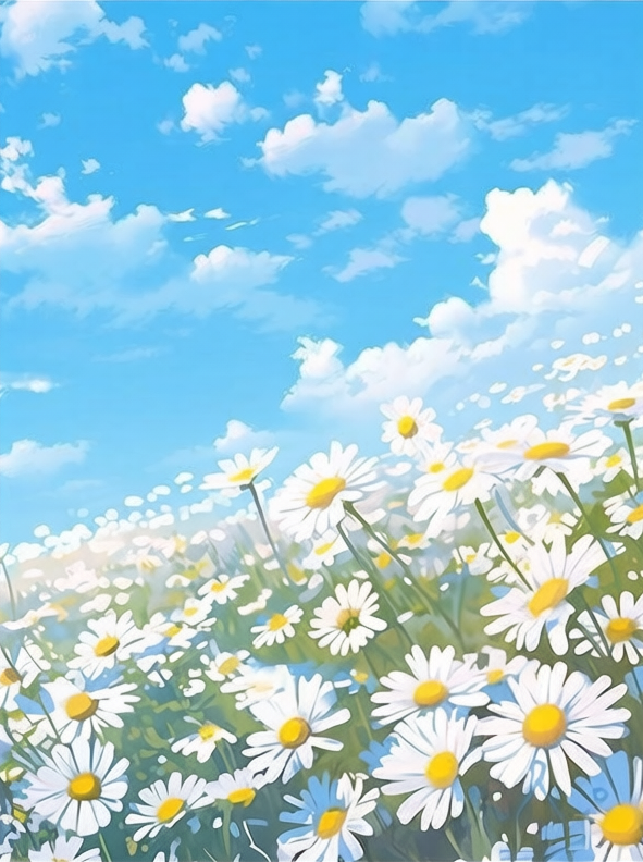 Sunny Daisy Meadow Under Blue Sky - 40x50 cm paint by numbers kit
