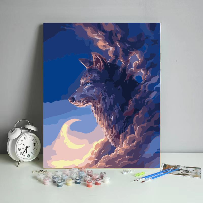 Mystic Wolf Under Crescent Moon - 40x50 cm paint by numbers kit