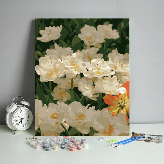 Ivory Blossoms and Orange Tulip - 40x50 cm paint by numbers kit