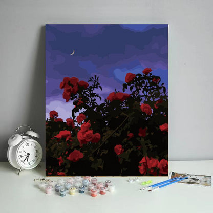 Crimson Roses Under Crescent Moon - 40x50 cm paint by numbers kit