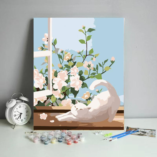 Blossoming Window Cat - 40x50 cm paint by numbers kit