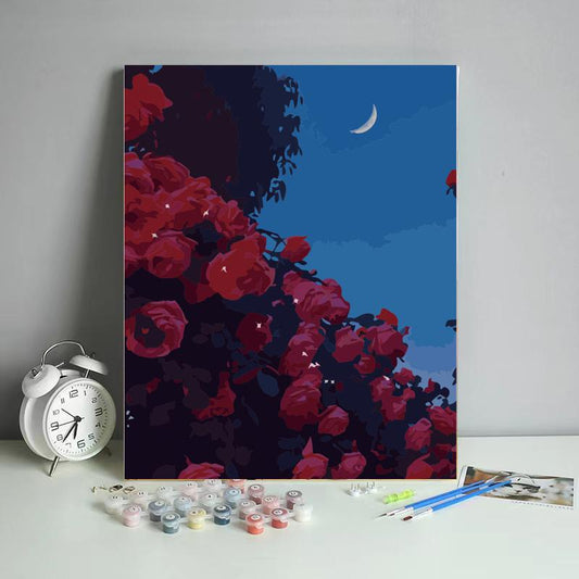 Crimson Roses Under the Moon - 40x50 cm paint by numbers kit