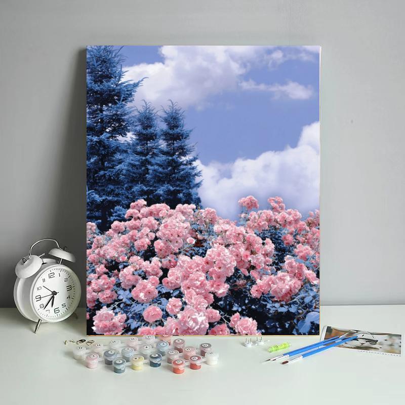 Pink Roses and Winter Pines - 40x50 cm paint by numbers kit